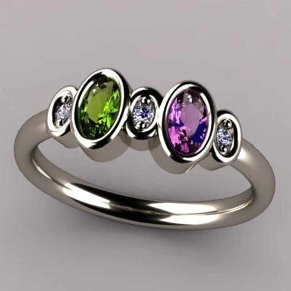 💥 925 Silver Color Imitate Zircon Colorful CZ Rings for Women, HA4463-6 - Picture 1 of 3